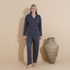 Kadın Pijama Takım Uzun Kol Önden Düğmeli