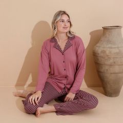 Kadın Pijama Takım Uzun Kol Önden Düğmeli