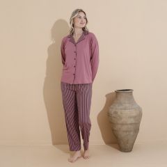 Kadın Pijama Takım Uzun Kol Önden Düğmeli
