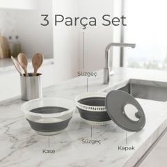 Katlanabilir Plastik Salata Kurutucusu - 3 ü 1 Arada Süzgeç - 6 Litre - 4 Berry