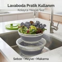 Katlanabilir Plastik Salata Kurutucusu - 3 ü 1 Arada Süzgeç - 6 Litre - 4 Berry