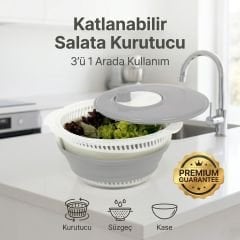 Katlanabilir Plastik Salata Kurutucusu - 3 ü 1 Arada Süzgeç - 6 Litre - 4 Berry