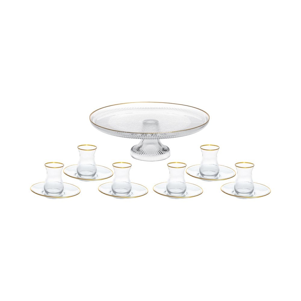 13 Parça Cam Yaldızlı Çay Sunum Seti