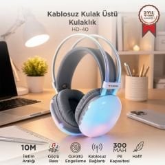Kulak Üstü Rgb Işıklı Kablosuz Kulaklık - HD-40 - Torima