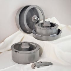 8 Parça İndüksiyon Tabanlı Çıkarılabilir Saplı Tencere ve Tava Seti - Belariva-Easy Cook Antrasit