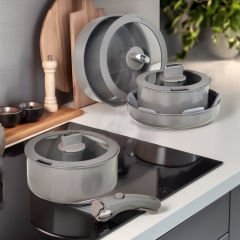 8 Parça İndüksiyon Tabanlı Çıkarılabilir Saplı Tencere ve Tava Seti - Belariva-Easy Cook Antrasit