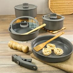 8 Parça İndüksiyon Tabanlı Çıkarılabilir Saplı Tencere ve Tava Seti - Belariva-Easy Cook Antrasit