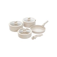 8 Parça İndüksiyon Tabanlı Çıkarılabilir Saplı Tencere ve Tava Seti - Belariva-Easy Cook Beyaz