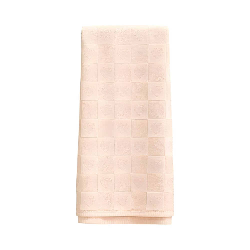 Kalp Desenli Yüz Havlusu - 50x80 cm Krem