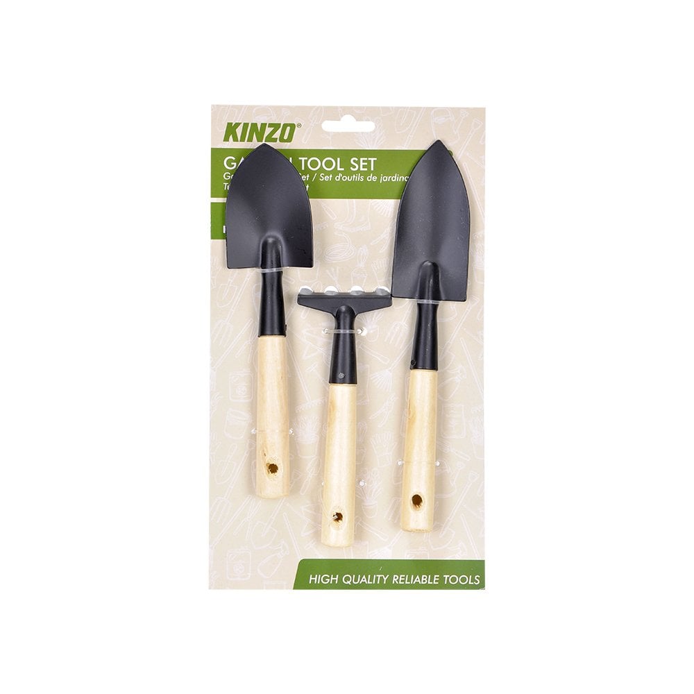 3 Parça Metal Bahçe Seti - Ahşap Saplı
