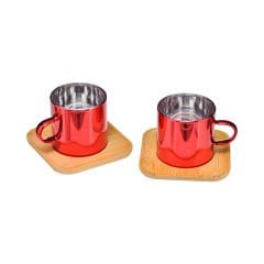 2'li Bambu Tabak Cam Kahve Fincan Seti - 125 ml