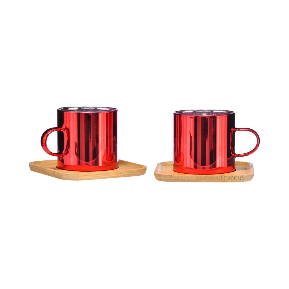 2'li Bambu Tabak Cam Kahve Fincan Seti - 125 ml