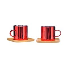 2'li Bambu Tabak Cam Kahve Fincan Seti - 125 ml