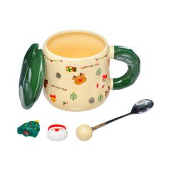 Kapaklı Kaşıklı Mıknatıslı Seramik Kupa - 400 ml