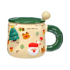 Kapaklı Kaşıklı Mıknatıslı Seramik Kupa - 400 ml