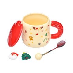 Kapaklı Kaşıklı Mıknatıslı Seramik Kupa - 400 ml