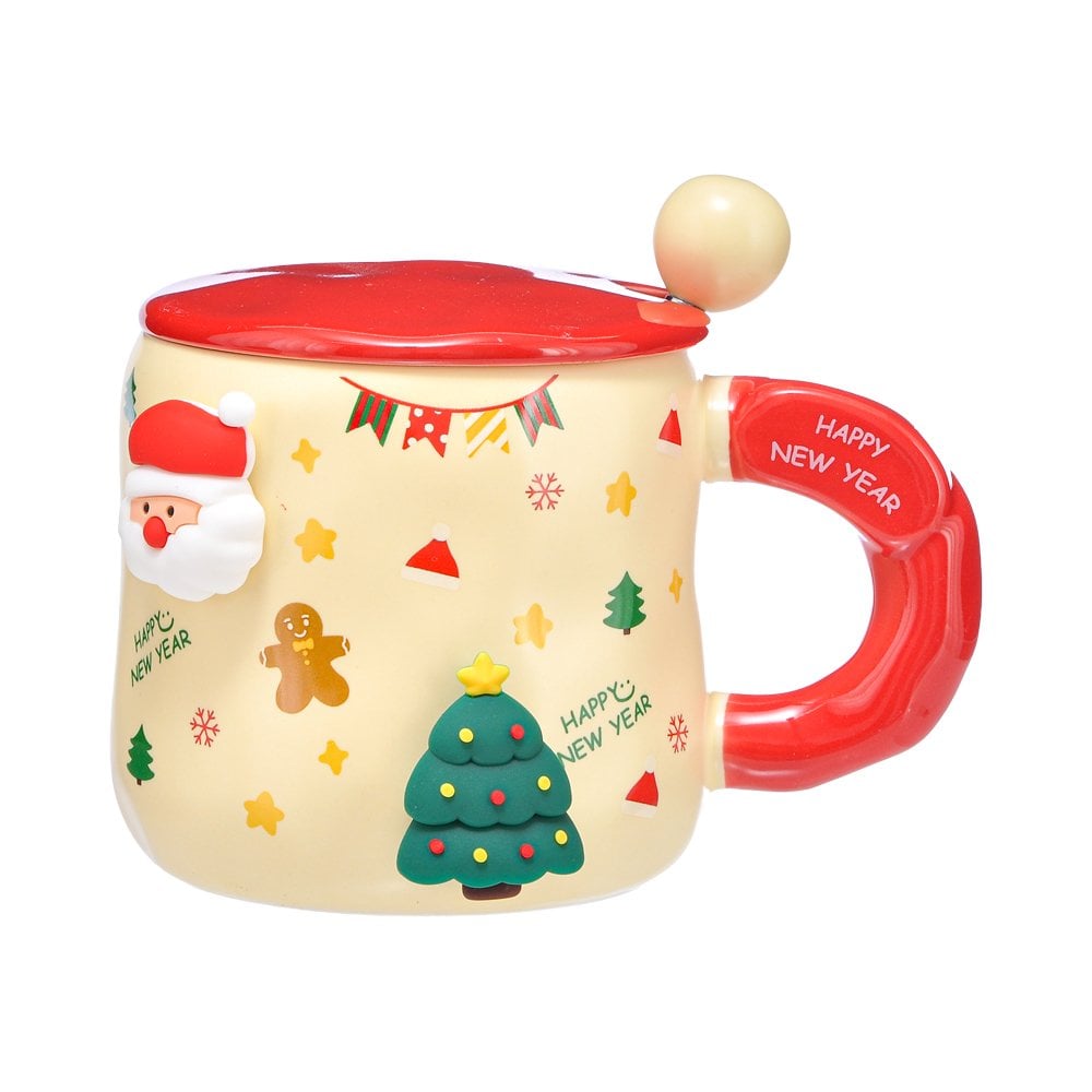 Kapaklı Kaşıklı Mıknatıslı Seramik Kupa - 400 ml