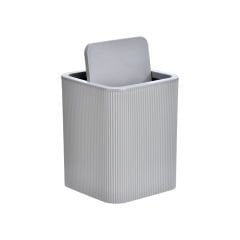 Kare Çizgili Kapaklı Çöp Kovası - 6.5 L Açık Gri