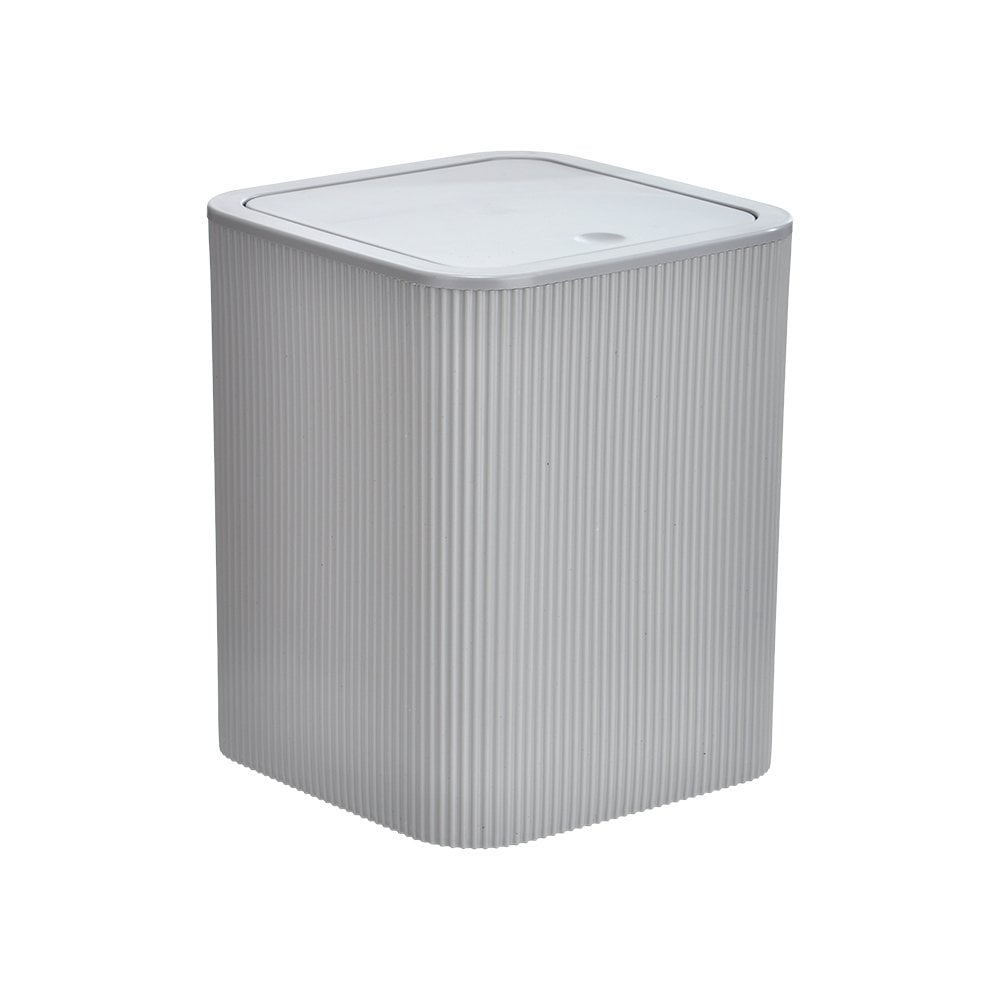 Kare Çizgili Kapaklı Çöp Kovası - 6.5 L Açık Gri