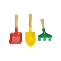 3 Parça Metal Bahçe Seti Renkli - Ahşap Saplı