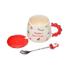 Kaşıklı Kapaklı Kupa Seramik - 400 ml