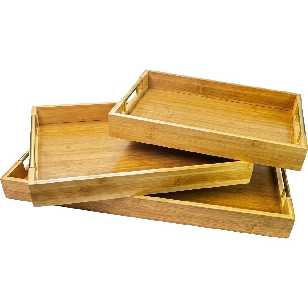3'lü Dikdörtgen Bambu Tepsi -  33x44/30x41/26x38