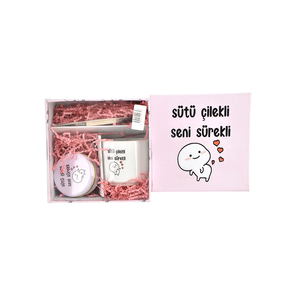 Karma Tasarımlı Kupa, Mum ve Anahtarlık Hediye Seti No 1