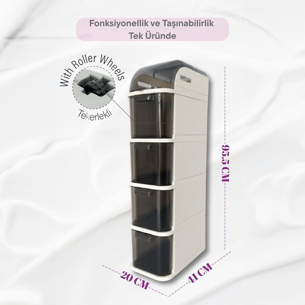 5 Katlı Tekerlekli Slim Pro Organizer Dolap - 41X20X95,5 cm