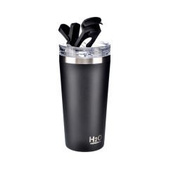 Pipetli Çelik Termos Matara - 530 ml Siyah