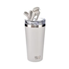 Pipetli Çelik Termos Matara - 530 ml Beyaz
