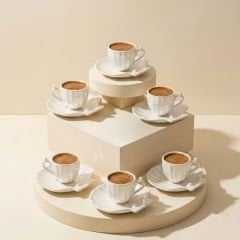 6 Kişilik 12 Parça İstiridye Porselen Kahve Fincanı Takımı - 90 ml - Pearl