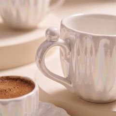 6 Kişilik 12 Parça İstiridye Porselen Kahve Fincanı Takımı - 90 ml - Pearl