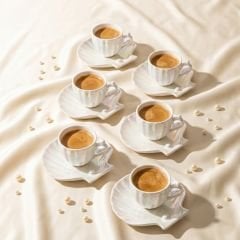6 Kişilik 12 Parça İstiridye Porselen Kahve Fincanı Takımı - 90 ml - Pearl