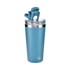 Pipetli Çelik Termos Matara - 530 ml Mavi