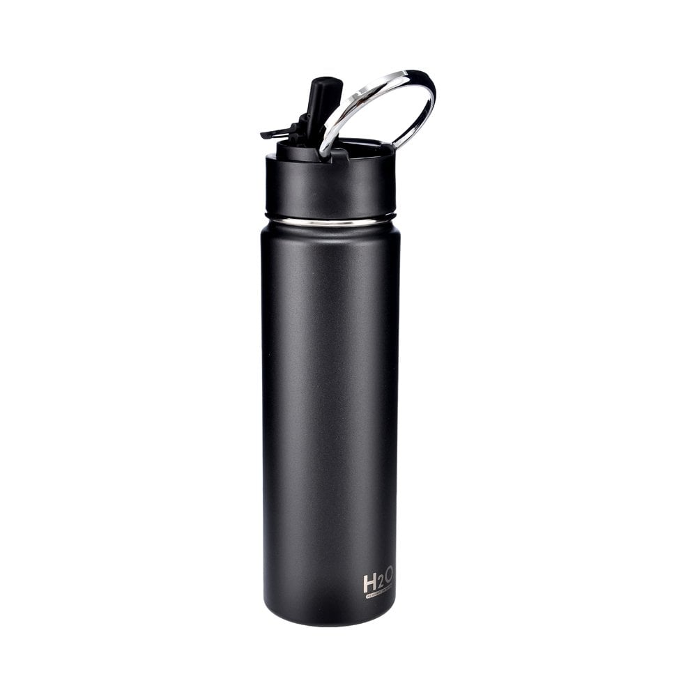 Pipetli Çelik Termos Matara - 650 ml Siyah
