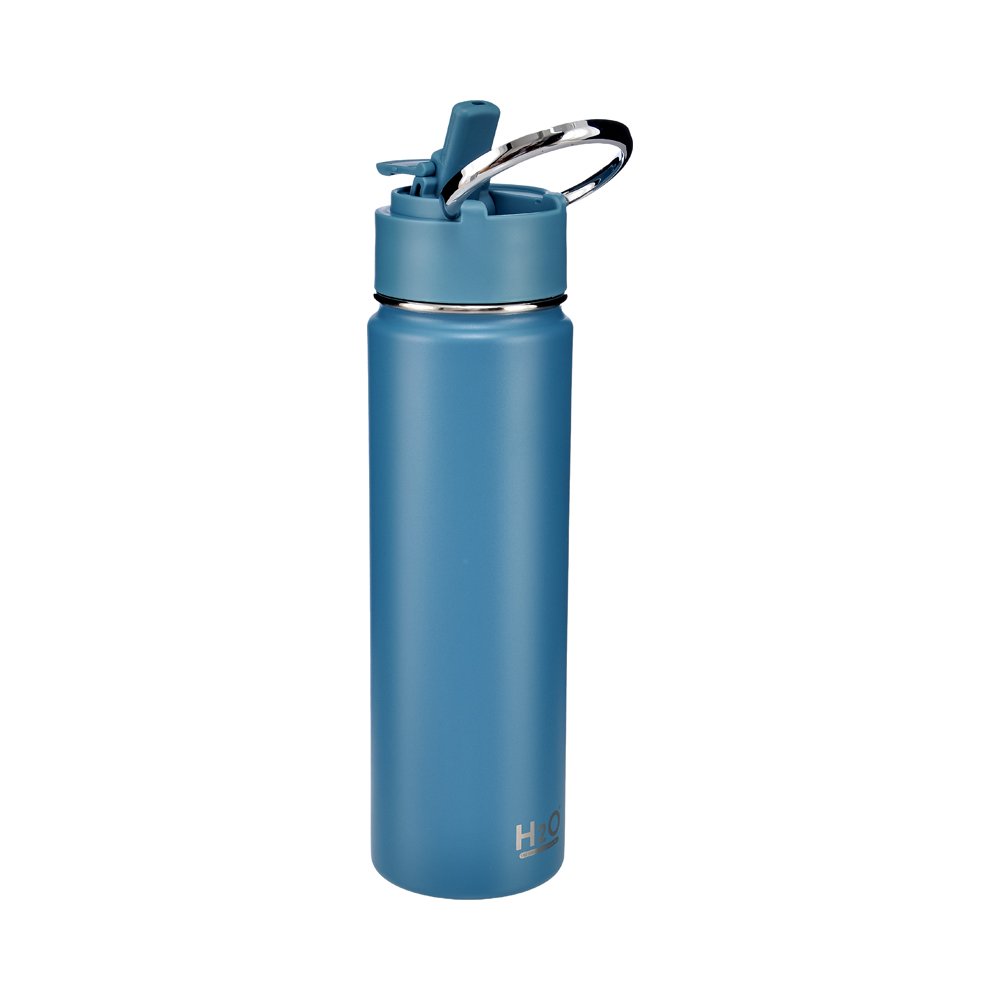 Pipetli Çelik Termos Matara - 650 ml Mavi