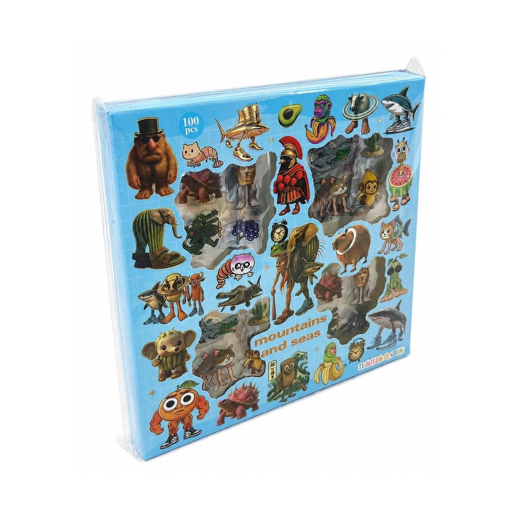 4 Bölmeli Brainrot Sticker Set - 7x7 cm Mavi