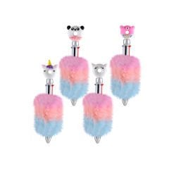 6 Renk Tüylü Peluş Kedi Tükenmez Kalem