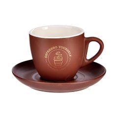 Tabaklı Porselen Kahve Fincanı - 200 ml Koyu Kahverengi