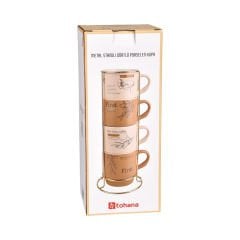 4'lü Metal Standlı Porselen Kupa - 300 ml
