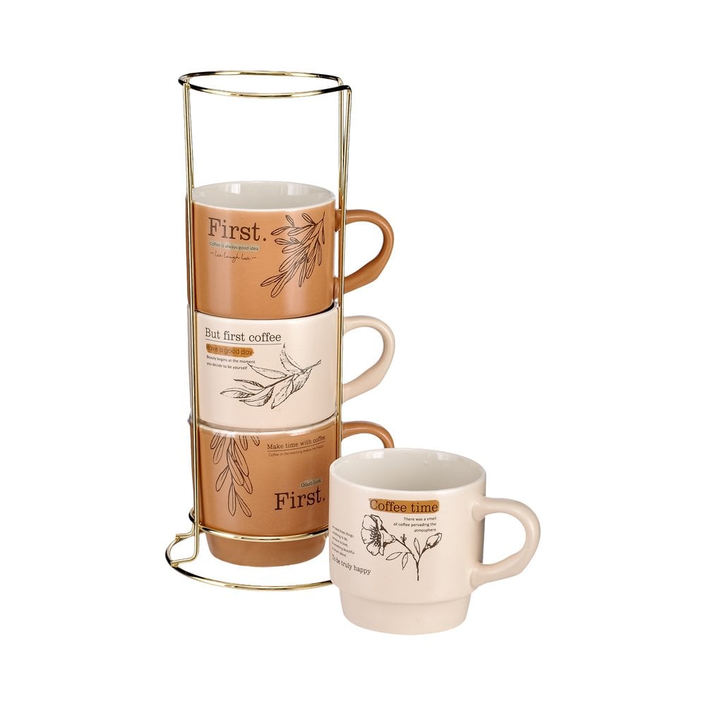 4'lü Metal Standlı Porselen Kupa - 300 ml