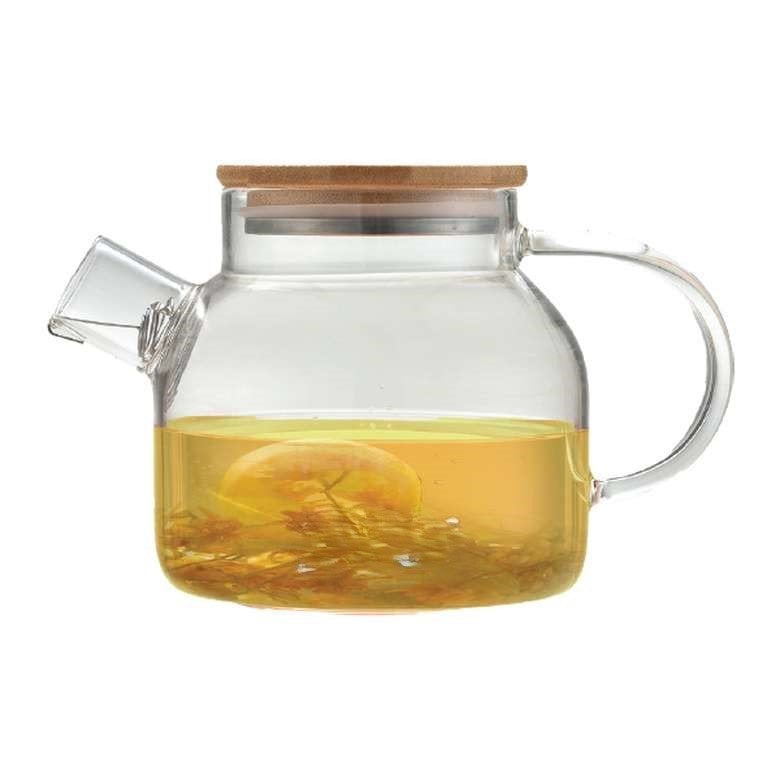 Termosilikat/Borosilikat Bambu Kapaklı Cam Demlik (1 Lt)