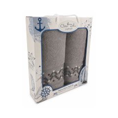2'li Nakışlı Havlu Seti - 50x90/70x140 Gri