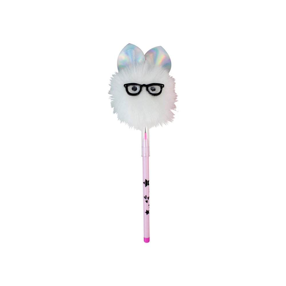 Peluş Tavşan Başlıklı Geçmeli Kalem Beyaz