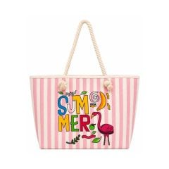 Summer Baskı Çizgili Plaj Çantası - 54x48
