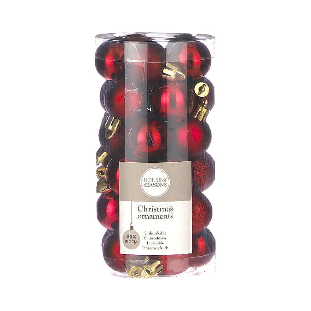 Yılbaşı Topları 30'lu - 3 cm Kırmızı Dekoratif Süsler