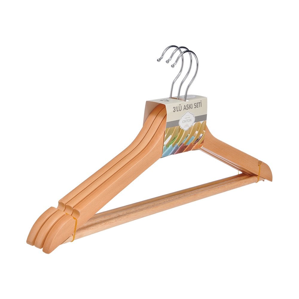 3'lü Ahşap Elbise Askısı