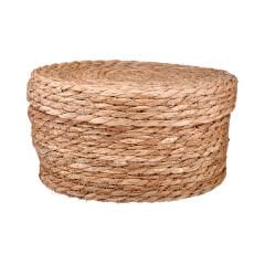 3'lü Kapaklı Oval Hasır Sepet - 27x27x15