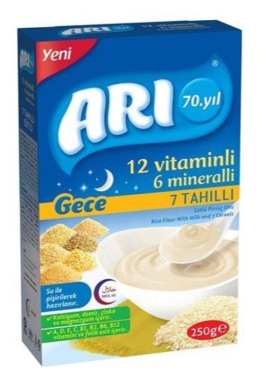 Arı Mama 12 Vitaminli 6 Mineralli 7 Tahıllı Gece Sütlü Pirinç Unu 250 Gr