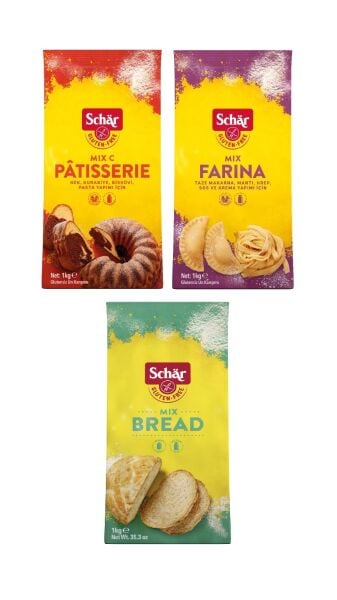 Schar 3'lü Glutensiz Un Seti Ekmek-Pasta ve Makarna Unu 1 kg 3 Adet Mix B-Mix C-Farina